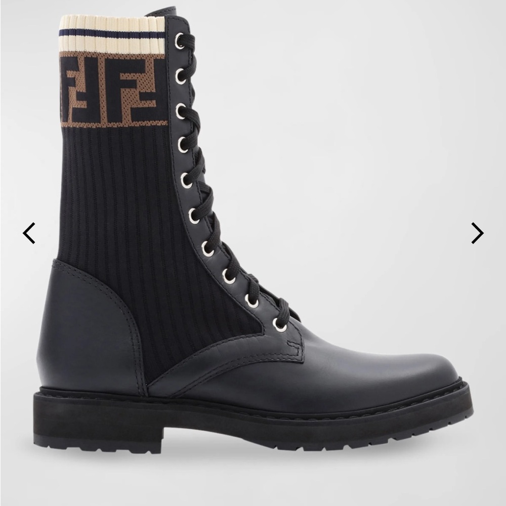 Fendi Black Leather Combat Boots